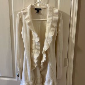 White House Black Market WHBM Winter White Ruffled Cardigan